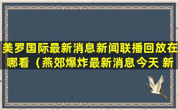 美罗国际最新消息新闻联播回放在哪看（燕郊爆炸最新消息今天 新闻联播回放）